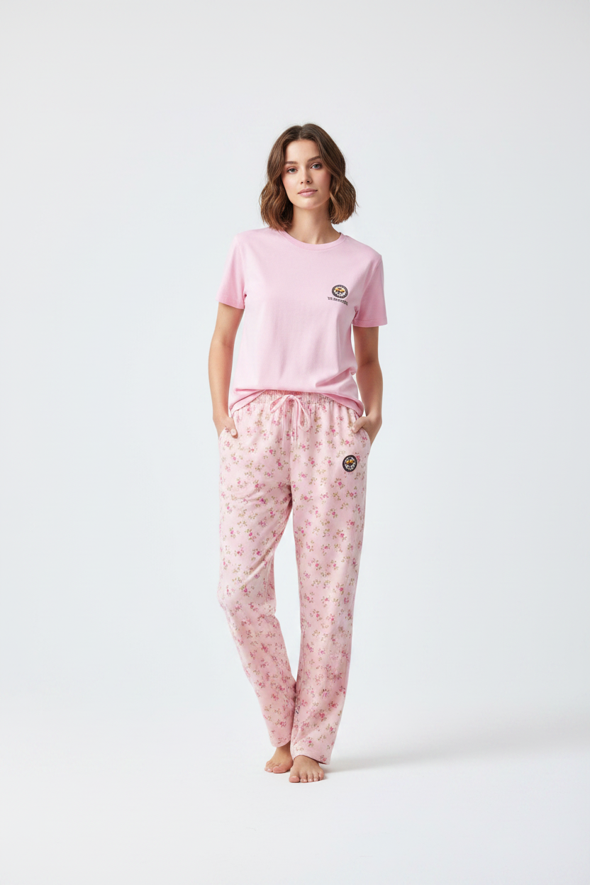 Cherry Blossom Set - Model in Pink Tee