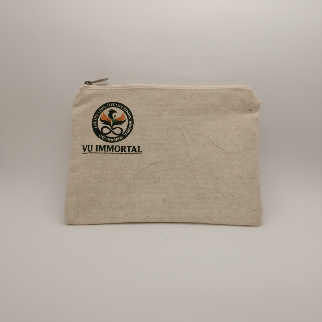 VU Immortal Beige Zip Pouch - logo in top left corner