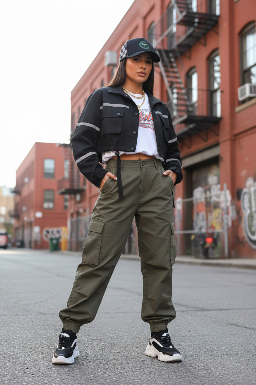 Female model wearing VU Immortal Black Checkered Trucker Cap