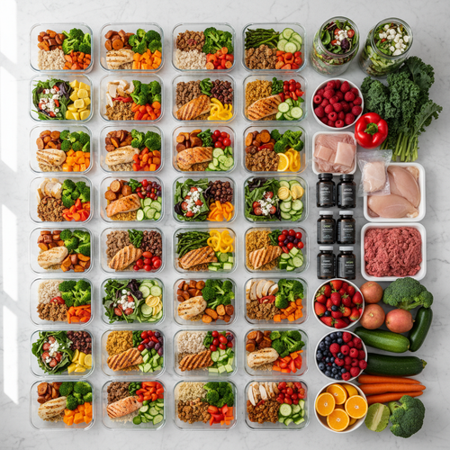 8 Week Lean Lifestyle Plan - Meal Prep Flat-lay