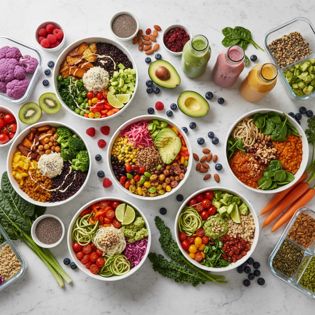 Vegan Lifestyle of Immortality - Vibrant Food Flat-lay
