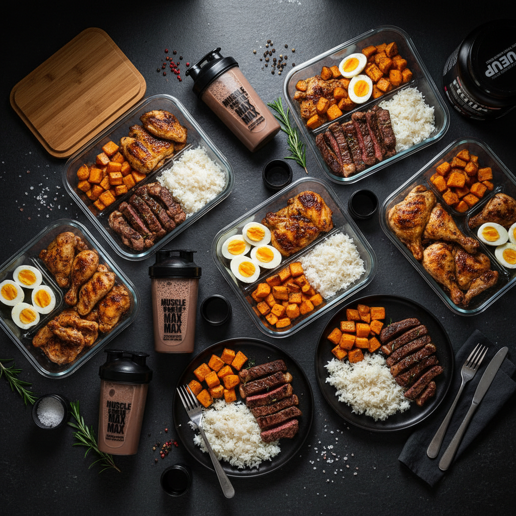 Mass Builder Plan - High Protein Meal Prep Flat-lay