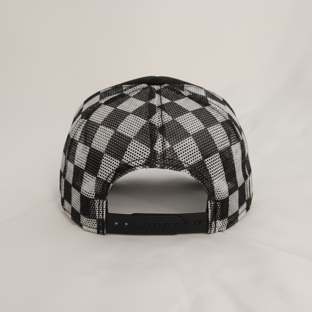 VU Immortal Black Checkered Trucker Cap – back view
