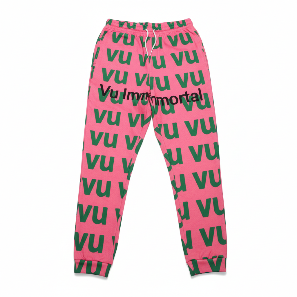 Pink & Green Jogger Pants - Both Legs with VU Immortal Branding