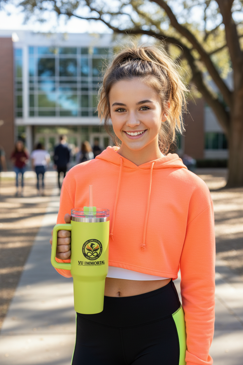Teenager with Electric Lime Tumbler