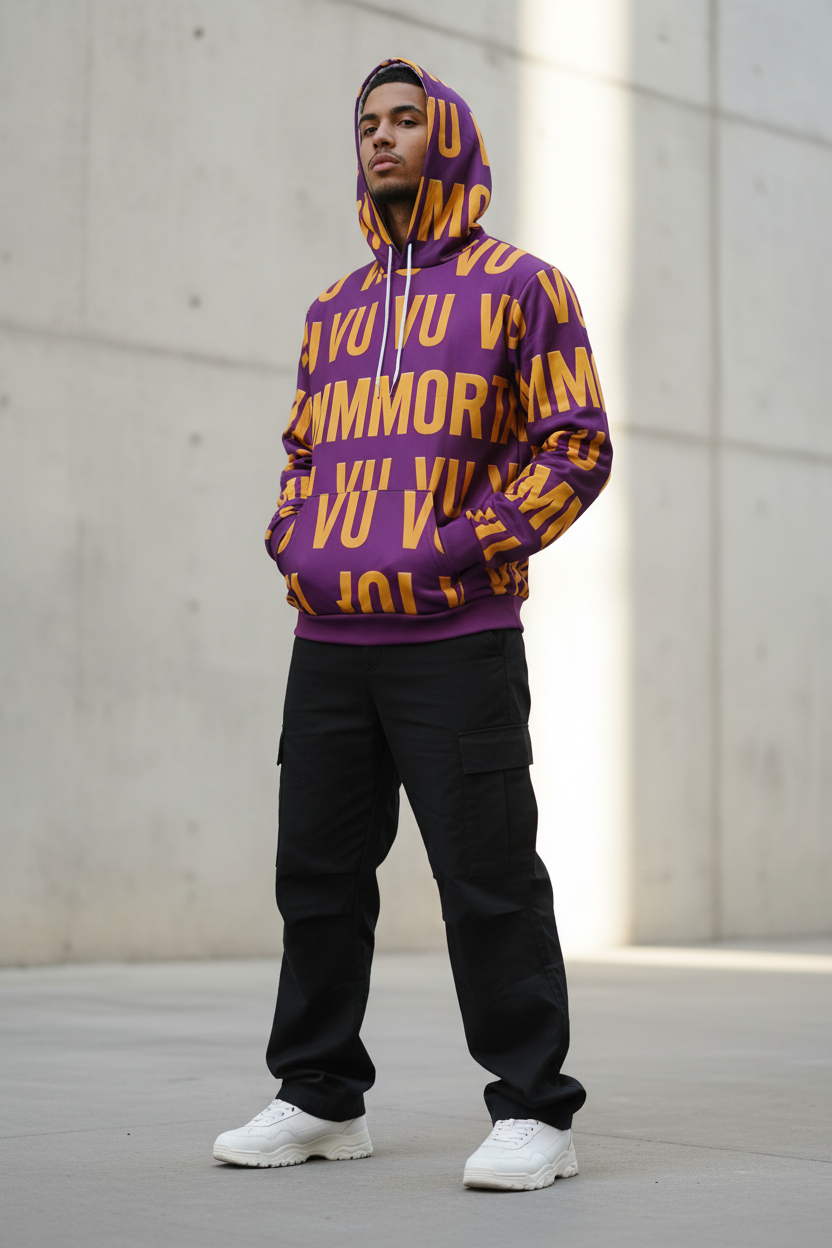 VU Immortal Sports Purple & Gold Hoodie - Model