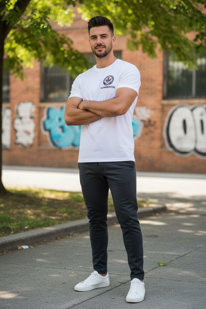 VU Immortal White Tee – Model Shot